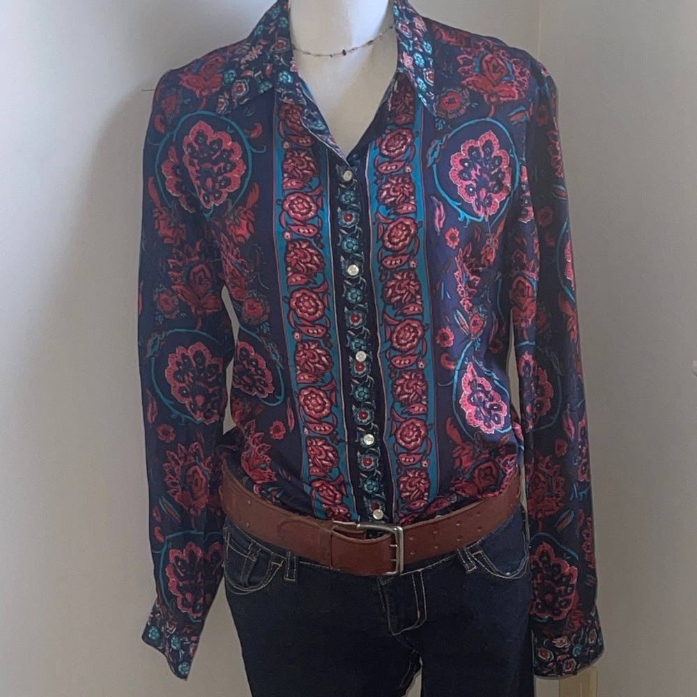 Lucky Brand Floral Blouse - Red and Blue